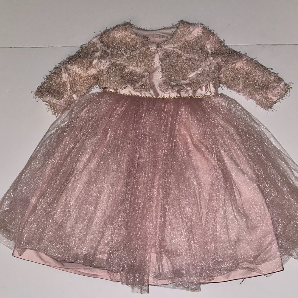 Pippa & Julie Dress Size 3T Dusty Pink with fuzzy jacket EASTER tulle EUC